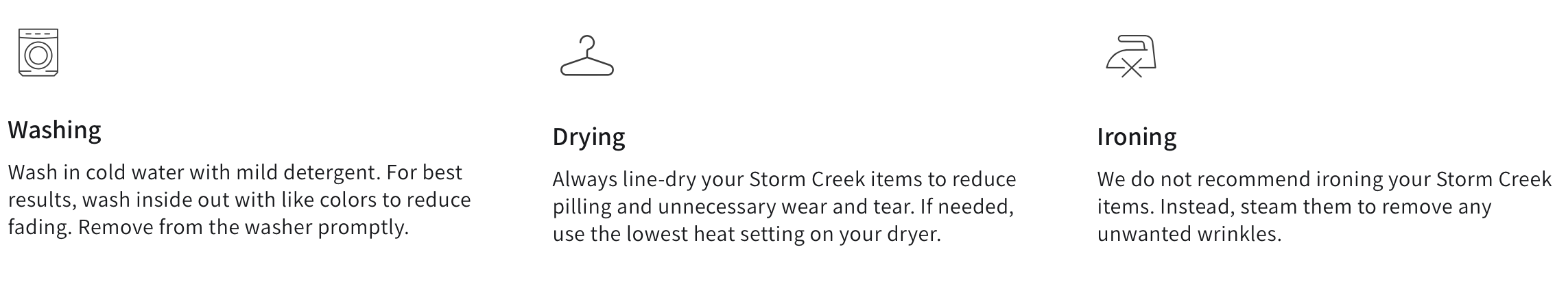 Storm Creek Product Care Card